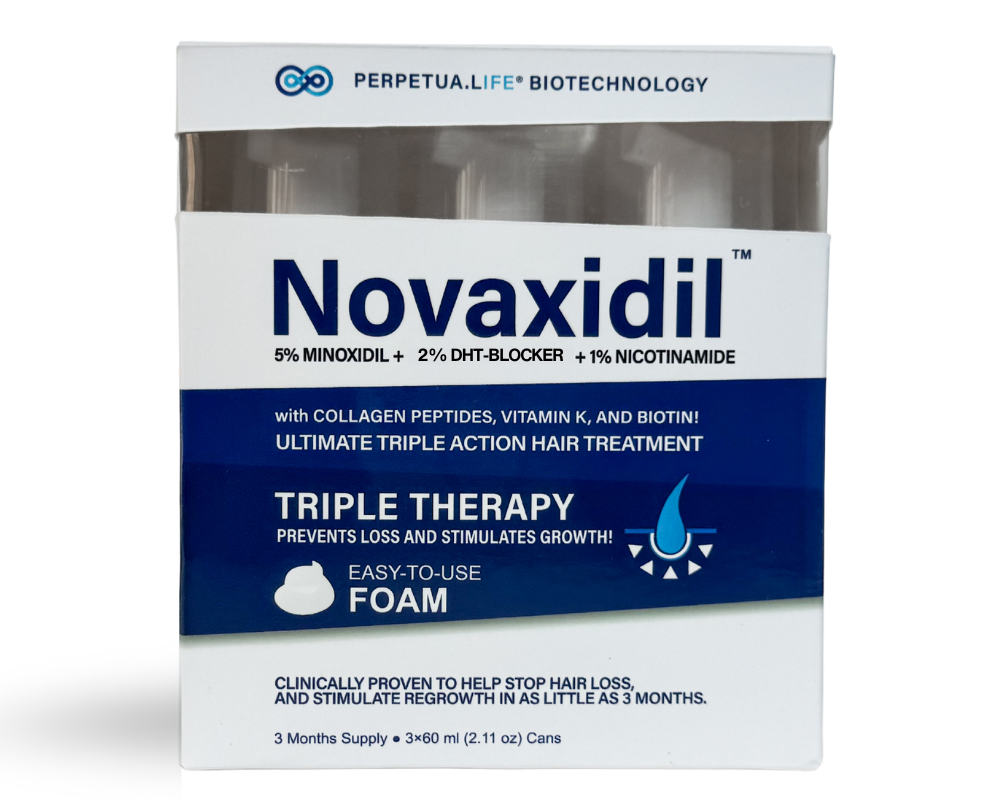 Novaxidil Triple Therapy Hair Regrowth Foam with Minoxidil, DHT-Blocker and Nicotinamide