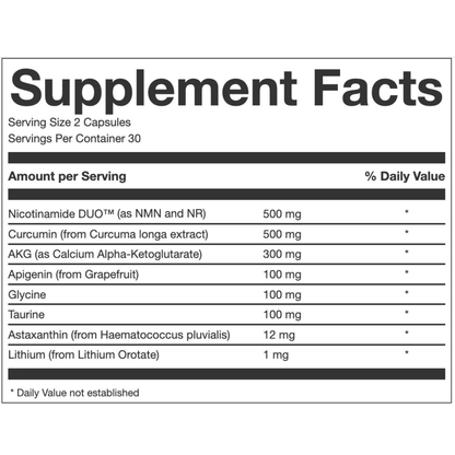 NAD+ NMN Liposomal Anti Aging Supplement Complex AEON White with Curcumin, and AKG